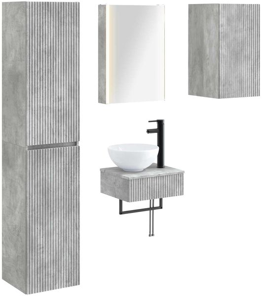 vidaXL Badezimmermöbel-Set 5 pcs Betongrau Ingenieurholz und Glas 3407258
