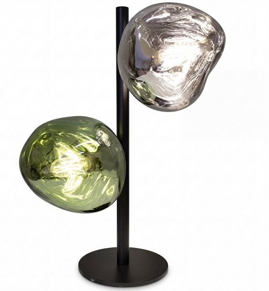 Licht-Erlebnisse Tischleuchte CLONLINA, ohne Leuchtmittel, Glas Weiß Grün Metall E14 40 cm Lava-Glas verspiegelt Schlafzimmer