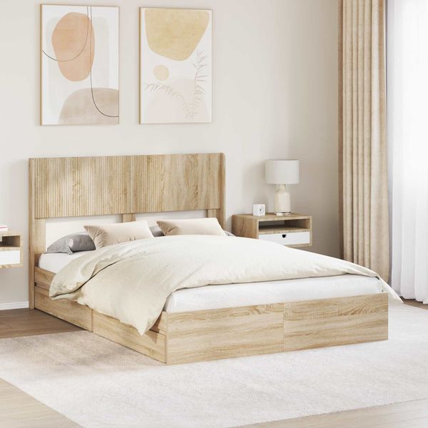 vidaXL Bettgestell mit Stauraum und Kopfteil Sonoma-Eiche 160 x 200 cm 3414367