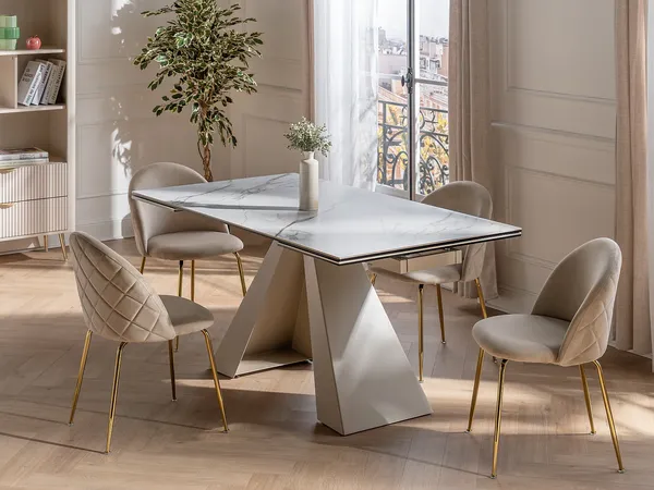 Vente-unique - MELBOURNE Stuhl SamtStoff Beige - B 55 cm x H 77 cm x L 50 cm
