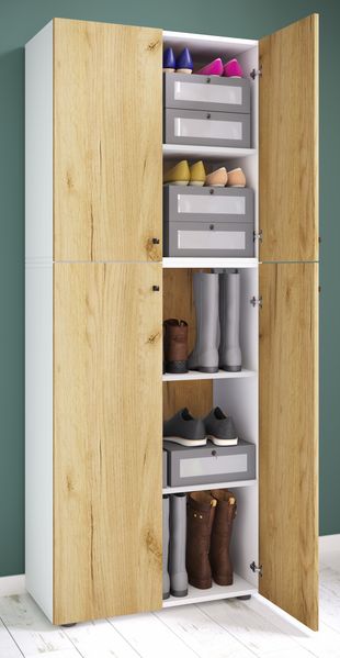 VCM Schuhschrank Lona 919594 Weiß / Honig-Eiche B. 70 x H. 184 x T. 40 cm