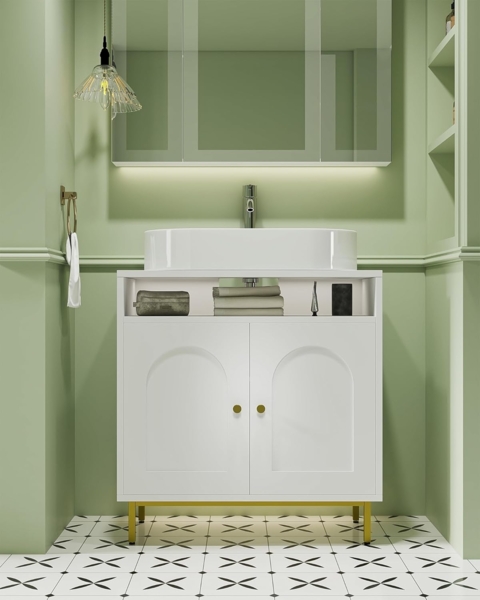 Waschbeckenunterschrank, Badschrank Unterschrank, Waschtischunterschrank, Badezimmerschrank mit 2 Türen, Verstellbare Ablage, EIN offenes Fach, 30 x 60 x 63 cm