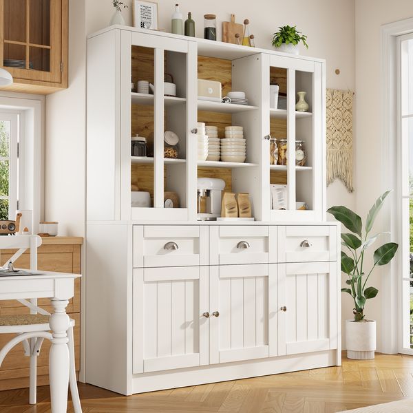 Hochschränke fürs Wohnzimmer(140×38.5×175cm), Vitrinenschrank,Küchenschrank,Esszimmerschrank mit Schubladen, Moderner Minimalistischer Hochschrank, Standvitrine für Küche Wohnzimmer Esszimmer, Weiß