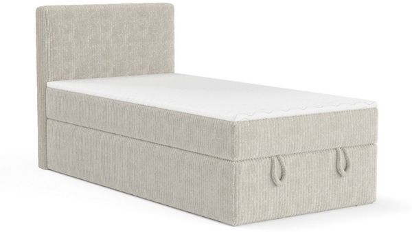 Deine Möbel 24 Boxspringbett DENIS MINI Boxbett Polsterbett Kompletbett Velour Cord (Jugendbett Jugendzimmer Schlafzimmer Bett, 3-St, 100x200 120x200 Cord Creme Beige Hellgrau Grau Anthrazit Schwarz), mit Bonellfederkernmatratze H3 / Taschenfederkern-M...