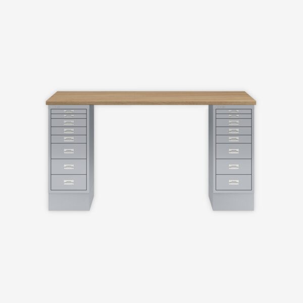 MultiDesk, 2 MultiDrawer mit 8 Schüben, Dekor natürliche Eiche, Farbe Silber, Maße: H 740 x B 1400 x T 600 mm