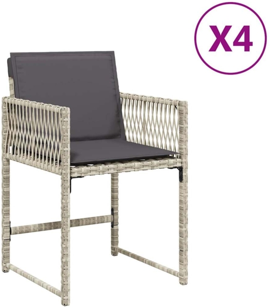 vidaXL Gartenstühle mit Kissen 4 Stk. Hellgrau Poly Rattan 365022