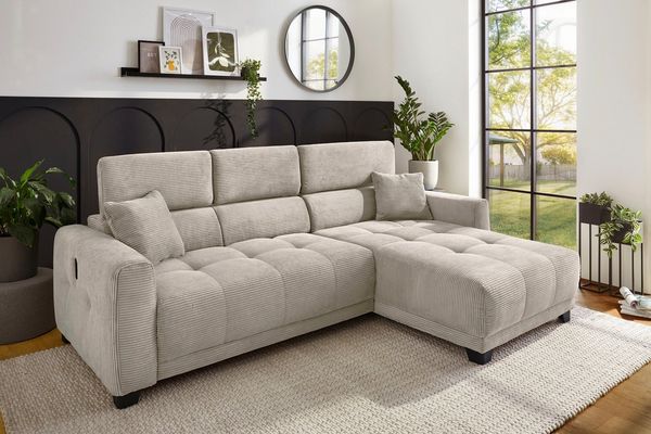 Jockenhöfer Gruppe Ecksofa Cremona L-Form, B: 263 cm, mit 30 cm elektr. Sitztiefenverstellung, 140kg Belastbarkeit je Sitz, Kopfteilverstellung & USB-Anschluss