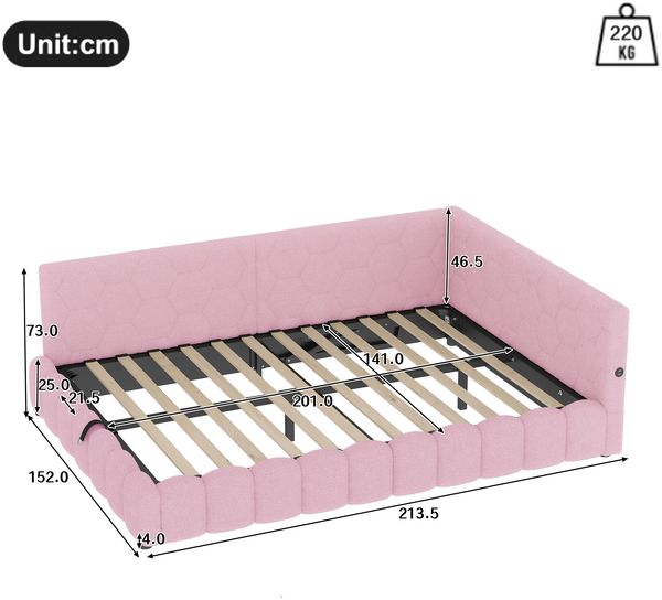 Daybett Samt mit Bettkasten, LED & USB-Anschluss, 140x200 cm, Rosa, ohne Matratze Bild 6