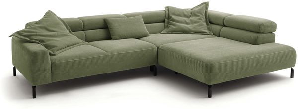 KAWOLA Sofa DELIA Ecksofa Cord olivgrün Recamiere rechts 74 x 219 x 276 cm Bild 3