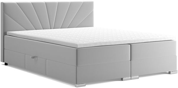 MEBLINI Boxspringbett JOHN 180x200 cm mit Bettkasten - H3P/Hellgrau Samt Polsterbett - Doppelbett mit Topper & Taschenfederkern-Matratze Bild 2