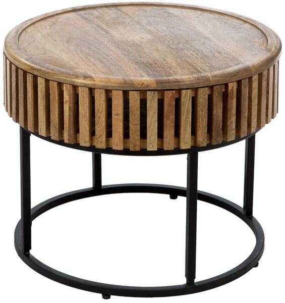 GILDE 2er Set Beistelltisch Roseau aus Mangoholz - rund - naturfarben - Höhe 45cm x Ø 75cm