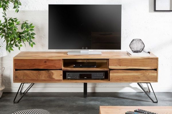 Sitheim-Europe Lowboard TV-Board aus massiver Akazie mit Metallfüßen – 160 x 45 x 50 cm