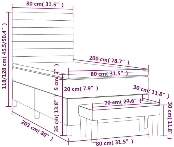 vidaXL Boxspringbett mit Matratze Blau 80x200 cm Stoff 3136635 Bild 8