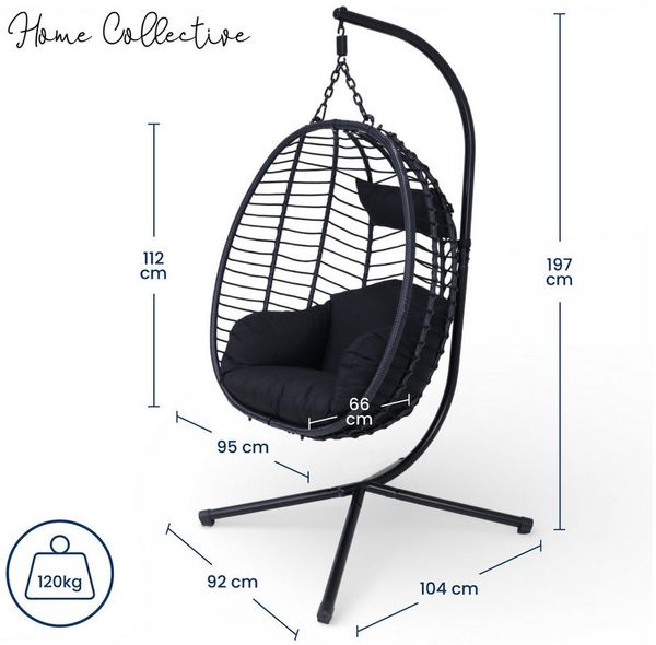Home Collective Hängesessel Hängestuhl mit Gestell höhenverstellbar ideal für Garten und Balkon, inkl. extra dicke Sitzpolster Schaukelsessel Indoor & Outdoor