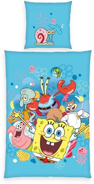 SpongeBob Wende Bettwäsche Set 2 tlg. 135x200 cm 80x80 cm Baumwolle