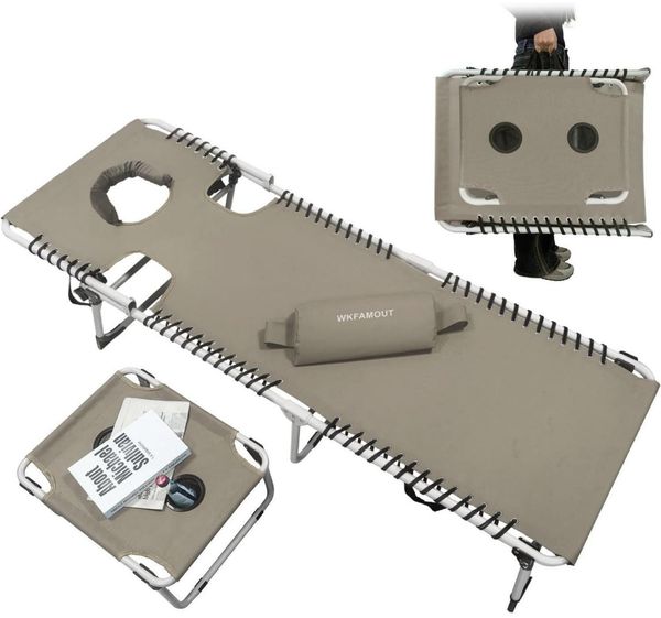 Sonnenliege Klappbar mit Arm- & Gesichtsloch 5-Stufig Strand Camping Garten Grau
