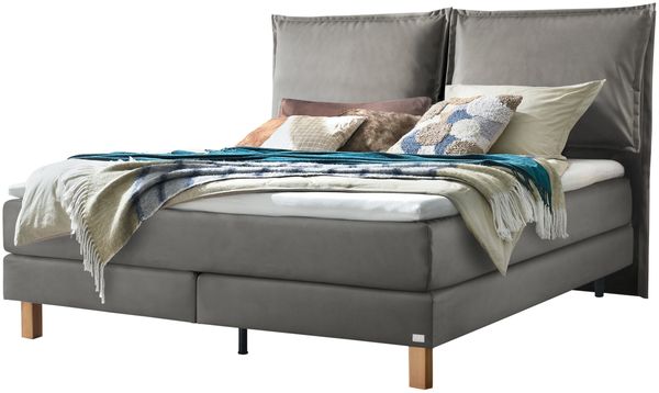 Bonita Boxspringbett grau Eiche MassivholzPolyester 203cm x 192cm x 128cm