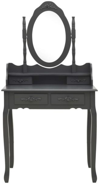 vidaXL Schminktisch mit Hocker, Paulownia-Holz MDF grau, 75 x 69 x 140 cm Bild 3