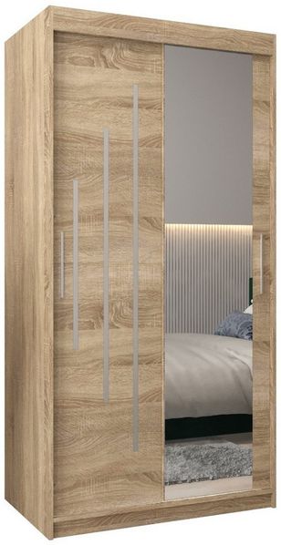 ABIKS MÖBEL Schwebetürenschrank YORK 2 Schlafzimmerschrank - mit Spiegel, Kleiderstange und Regalen