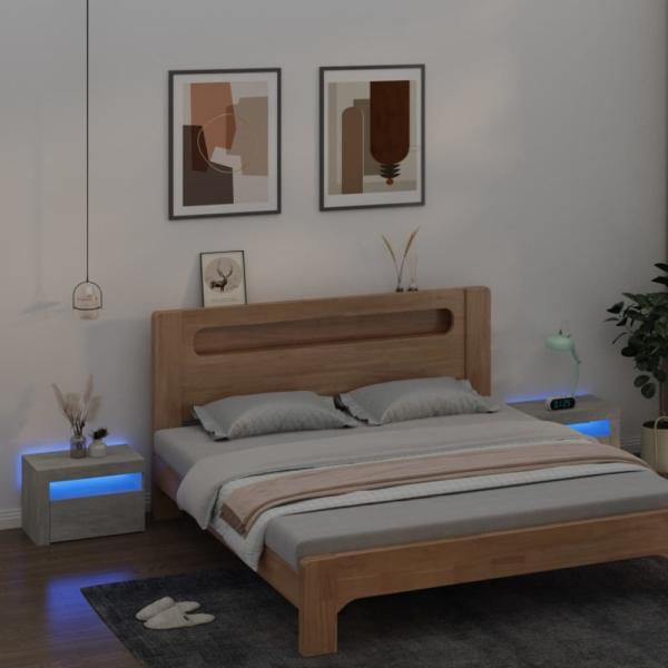 vidaXL Nachttische 2 Stk. mit LEDs Betongrau 60x35x40 cm 3080738