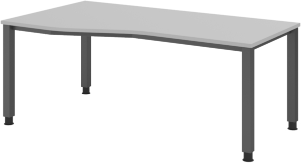 bümö manuell höhenverstellbarer Schreibtisch 180x100 cm in grau, Metall-Gestell: Graphit - PC Tisch höhenverstellbar & belastbar bis 140 kg, Büro- und Computertisch groß, QS-18-5-G