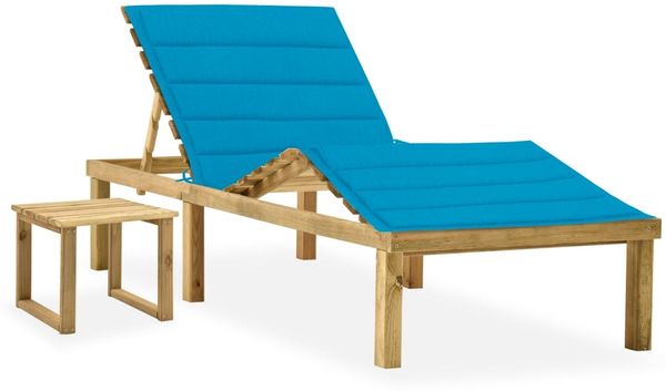 Garten-Sonnenliege, Gartenmöbel mit Tisch und Auflage Kiefer Imprägniert