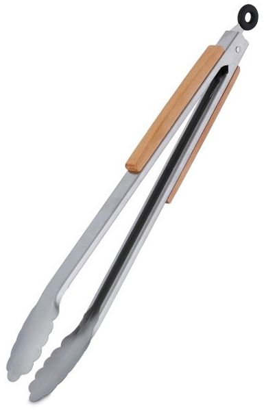 Relaxdays Grillzange aus Edelstahl, 10 Stück mit Holzgriff
