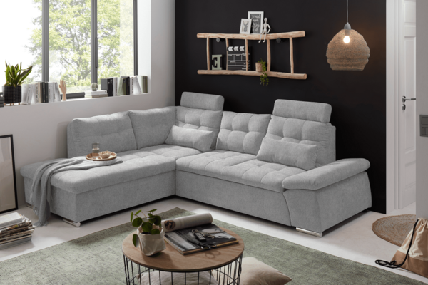 Ecksofa Medan von Ed Exciting Design Hellgrau – Modernes Sofa mit Schlaffunktion & Glow Mikrofaser