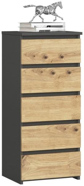 Home Collective Kommode 40 cm breit Holz Highboard Sideboard für Flur Schlafzimmer Wohnzimmer (Mehrzweckschrank Schrank schmal Kommode Schlafzimmer mit Schubladen), Kinderzimmer Organizer, 92 cm hoch, 5 Schubladen graphit-Artisan Eiche