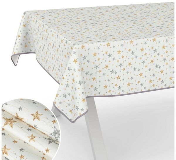 ANRO Tischdecke pflegeleicht Weihnachten Tischtuch Christmas Strene Tischwäsche (Einzelstück 1-tlg), Schutz-Beschichtung wasserabweisend Gold-Silber 90x130cm