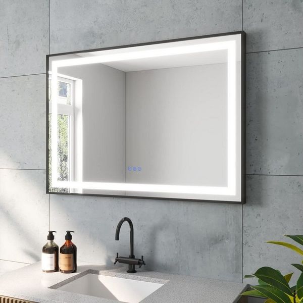 AQUABATOS LED-Lichtspiegel LED Badspiegel schwarz mit Beleuchtung Badezimmerspiegel Wandspiegel, Dimmbar Antibeschlag Touch Kaltweiß Neutralweiß Warmweiß