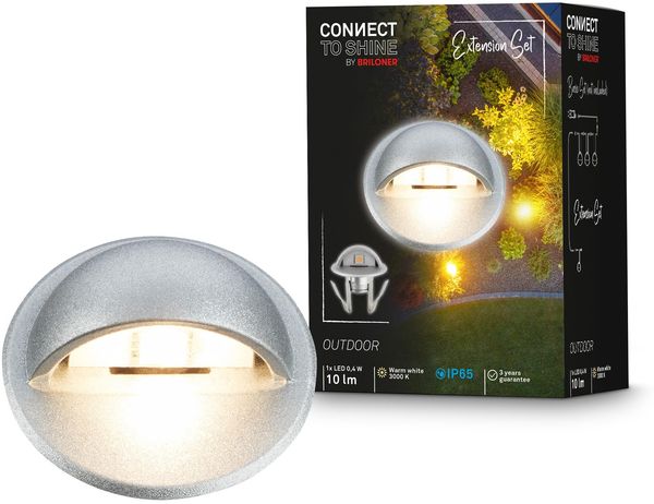 BRILONER - Connect to Shine 12V Gartensystem 3er Set LED Bodeneinbaustrahler mit Seitenlicht, Erweiterung, IP65, warmweißes Licht, Gartenbeleuchtung, Bodeneinbauleuchten, 3,5x3,6 cm, Chrom-Matt