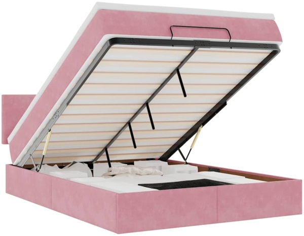 vidaXL Ottoman-Bett mit Matratze & LEDs Rosa 140x200 cm Samt 3312559