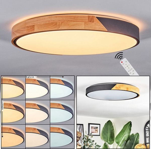 hofstein Deckenleuchte Deckenlampe aus Metall/Holz/Kunststoff in Schwarz/Naturfarben/Weiß, ohne Leuchtmittel, Deckenleuchte im Boho-Design, CCT einstellbar mit Fernbedienung