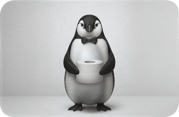 OnlyWow Badematte Pinguin - Toilettenpapier - Weiß, Höhe 10 mm, Polyester, Rechteckig, Badezimmerteppich, Badteppich, Rutschfest, Badvorleger, Waschbar