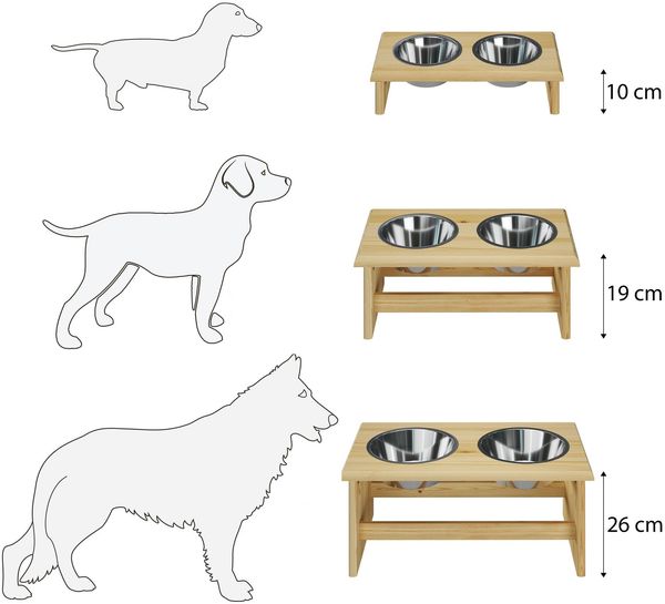 Futterstation für Hunde und Katzen mit zwei Edelstahlschüsseln in drei Größen S, M, L V-30.33S