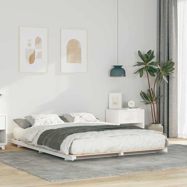 vidaXL Bettrahmen Weiß 140 x 200 cm Massives Kiefernholz 873071