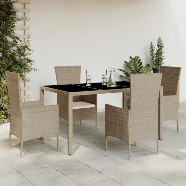 vidaXL 5-tlg. Garten-Essgruppe mit Kissen Beige Poly Rattan 3277571