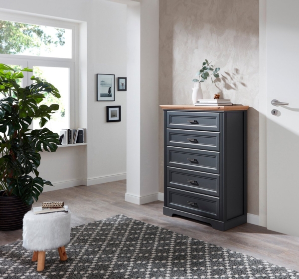 Stella Trading JASMIN Schubladenkommode in Graphit, Artisan Eiche Optik - Kommode im Landhausstil mit Schubladen und viel Stauraum - 93 x 121 x 41 cm (B/H/T)
