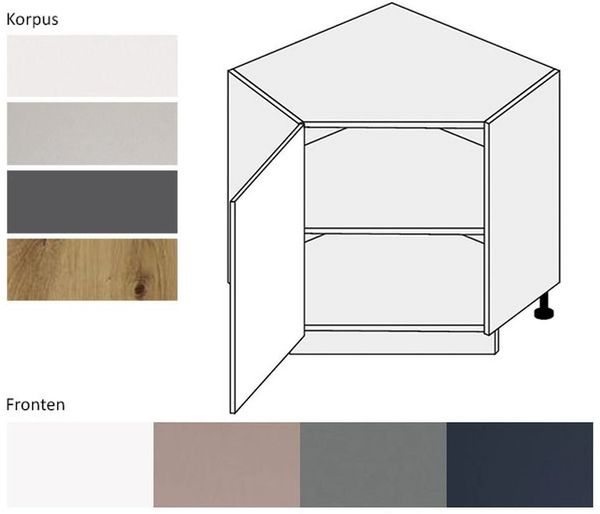 Eckunterschrank BO-D12R/90 Küchenschrank 1-türig 90x90cm Farbe: weiß matt / weiß