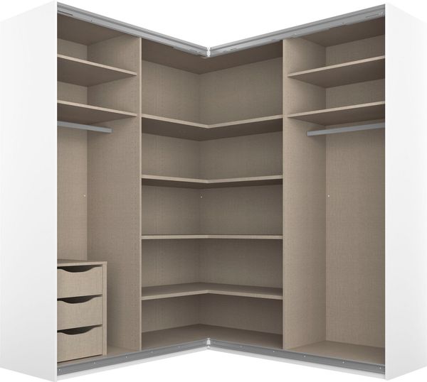 Rauch Möbel Quadra Schrank Eckschrank Schwebetürenschrank, Weiß, 4-trg. mit Spiegel, inkl. 2 Kleiderstangen, 12 Einlegeböden, 3 Schubkästen, BxHxT 181 x 210 x 187 cm Bild 3