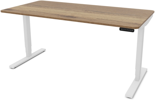 ASSMANN Elektrisch höhenverstellbarer Schreibtisch Y-Line Curved 160x80cm Eiche Tabak Signalweiß Metall Holz