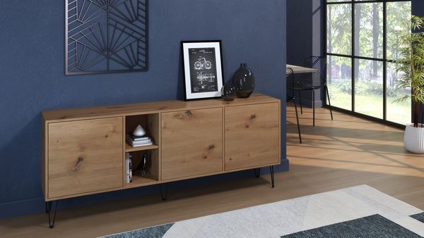 Vladon Sideboard Havana (TV-Schrank mit 3 Türen und 2 offene Fächer, Kommode Made in Germany), Eiche Evoke / Eiche Evoke (181,5 x 73 x 35 cm)