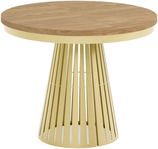 MEBLINI Esstisch Rund Ausziehbar aus Metall - 100-176x76 cm - CONEY - Lancelot Eiche/Golden - Loft - Esszimmertisch Modern - Küchentisch - Ausziehtisch - Round Dining Table