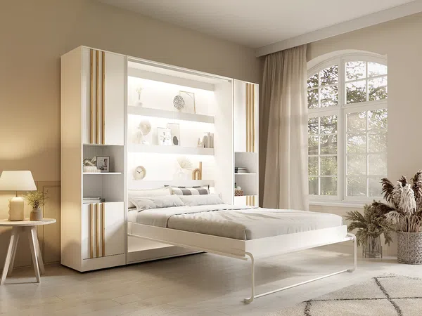 Vente-unique - RAPILI Bett Holz, Platte Weiß - B 51,2 cm239,2 cm x H 225,2 cm x L 279 cm