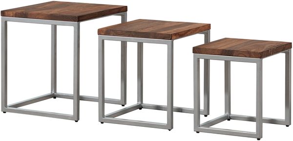 Beistelltisch 3er-Set Sheesham braun geölt LOUNGE COLLECTION #02