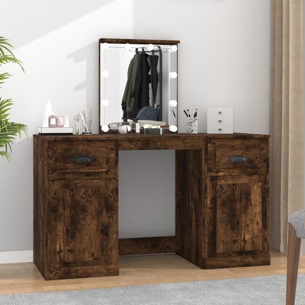 vidaXL Schminktisch mit LED-Leuchten Räuchereiche 130x50x132,5 cm 3185348