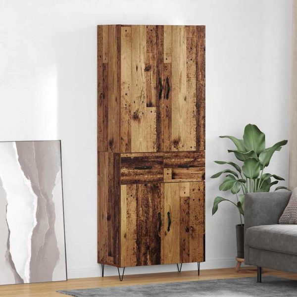 vidaXL Highboard mit Schubladen 2 pcs Altholz Ingenieurholz und Glas 3415745