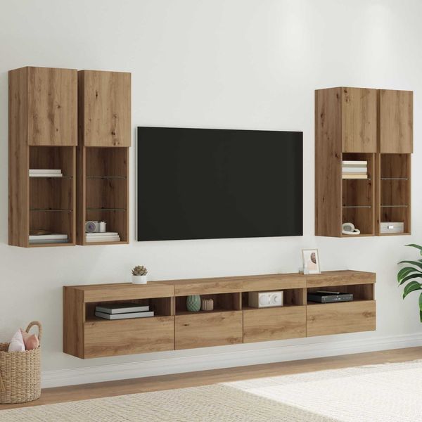 vidaXL TV-Wandschrank-Set mit LED-Lichtern mit LED 7 pcs Artisan-Eiche 3402795