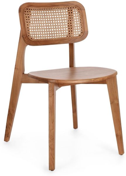 Esszimmerstuhl Yba aus Teakholz und Rattan, skandinavisch klassisch, natur, 4-Fuß Design